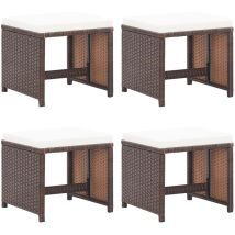 Minkurow - Taburetes de jardín 4 uds con cojines ratán sintético marrón vidaXL