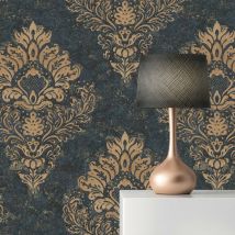 Tapete Barock Gioele M1-No.634 Vliestapete Blau Gold Barock Tapete mit Ornamenten Wohnzimmer Schlafzimmer Küche - Tadessi