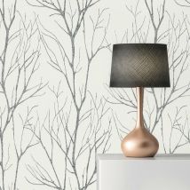 Tapete Wald und Blätter Aurora M1-No.326 Vliestapete Grau Weiß Waldtapete Wohnzimmer Schlafzimmer Küche - Tadessi