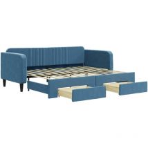Tagesbett Ausziehbar mit Schubladen Blau 90x200 cm Samt vidaXL