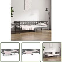 The Living Store Tagesbett Grau 80x200 cm Massivholz Kiefer - Tagesbett - Holzbett - Kiefernbett - Gästebett - Wohnraumgestaltung