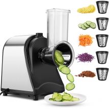 Tagliaverdure Tritacarne Elettrico in acciaio inox 250 W,Tagliaverdure elettrico in acciaio inox, 250 w, per verdure da cucina, con 5 tamburi di