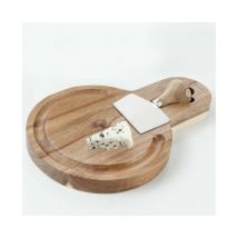 Tagliere in Acacia con Coltello in Acciaio Inox