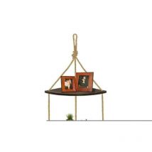 Tagère Angle Murale Étagère Flottante en Bois avec Corde Support Suspendue Rangement 94 cm
