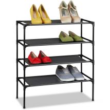 Relaxdays - tagère à chaussures, système d'emboîtement, tissu, 4 niveaux, pour 12 paires, 68x62x28 cm, noir