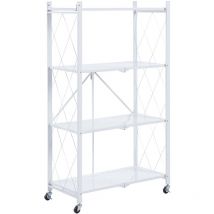 Catter House - tagère de Rangement à 4 Niveaux Pliable et Roues catterhouse Kim 84 - 71,5x36x122,5 cm Charge Lourde 160 Kg Cadre Acier Blanc