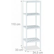Tagère de salle de bain bambou 4 étages blanc