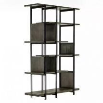 Meubletmoi - tagère en bois d'acacia cendré avec piètement en métal noir - kubi