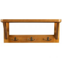 Karat - tagère murale Rustic Avec crochets de vestiaires Bois de pin et métal 40 x 15 x 16 cm