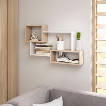 Tagère murale trio 05, tablette murale, étagère suspendue, couleur blanc/sonoma.