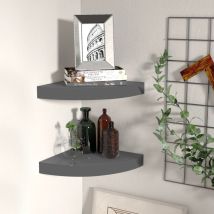 Lot De 2 Étagère D'Angle Flottante Étagère De Rangement - Meuble De Rangement Gris Brillant 25x25x3,8cm Mdf Bv349847 - Bonnevie
