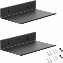 Tagères Murales en Métal, 2 Pièces 20 cm Tablette Flottante Noire, Étagère de Douche Murale, Étagère Rectangulaire Murale avec Trous et Vis pour