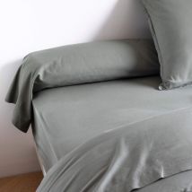 Taie de traversin coton lavé Someo Kaki 140 cm - celeste