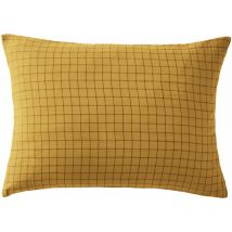 Taie d'oreiller à carreaux double gaze de coton jaune 50x70