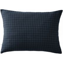 Taie d'oreiller à carreaux double gaze de coton marine 50x70
