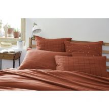 Taie d'oreiller Brodée Déco 'Gaïa Boho' 60 x 60 cm & 50 x 70 cm 'Gaze de Coton' - Couleur: Gaïa Boho Terracotta - Taille de taie d'oreiller: 60 x 60