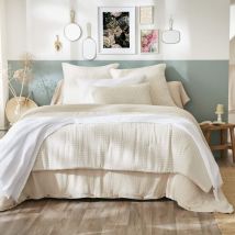 Taie d'oreiller gaze de coton imprimé vichy 60x60 Naturel