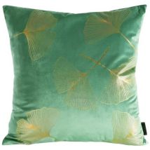 Taie d'oreiller déco 45x45 Ginko 1 feuilles de ginkgo or menthe velours Eurofirany