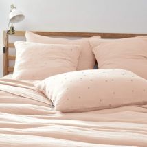 Taie d'oreiller à pois brodés double gaze de coton rose 60x60 cm