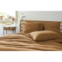 Taie d'oreiller Tissé-teint grands carreaux Déco 'Gaïa Match' 60 x 60 cm & 50 x 70 cm 'Gaze de Coton' - Couleur: Gaïa Match Camel - Taille de taie