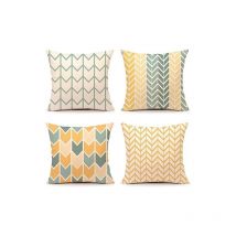 Taies d'oreiller carrées double face décoratives en lin jaune orange - Housses de coussin avec motif géométrique 45 x 45 cm, lot de 4