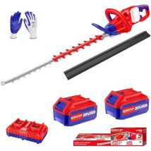 Emtop - Taille-haie à batterie 40v brushless avec 1 chargeur double port + 2 batteries lithium-ion 4.0ah gant picots pvc lame 65 cm