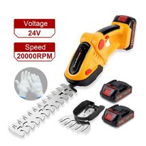 Onevan - Taille-haie électrique 2 en 1, 21V longueur de coupe 220 mm, Largeur de coupe 60mm,Avec 2 batteries et chargeur -jaune