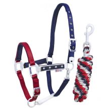 Cob, Drapeau de l'Amérique: Étoiles de nylon Cavezza et couleurs américaines avec de longues boucles blanches, rembourrage en néoprène et double