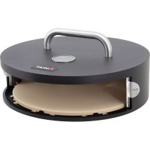 Taino - Pizza Box Rehausse pour pizza Pierre à pizza avec couvercle Porte ronde Noir