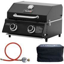 TAINO PLATINUM COMPACT DARK Set Tischgrill Abdeckhaube Regler 2 Brenner Gasgrill