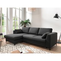 Lisa Design - Tala - ecksofa links - schlaffunktion und bettkasten - 4 sitzplätze - aus stoff - dunkelgrau