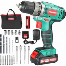 Hychika - Taladro Atornillador 12V Destornillador Eléctrico, 30N.m Par Máx, 1500mAh Batería, 1 Hora de Carga Rápida, 6PCS Puntas, 6PCS hss Brocas,