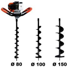Taladro de tierra ahoyador de gasolina 52 cm3, 3 HP + juego de 3 brocas (80, 100 y 150 mm)
