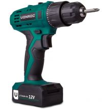 Taladro inalámbrico 12V – Incl. 2x baterías, cargador rápido, puntas de destornillador y bolsa de almacenamiento - Vonroc