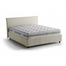 Doppelbett Dansald, Containerbett Mit Stoffbespannung, 100% Made In Italy, Frontöffnung, Inklusive Matratze Cm 160x200, Beige - Dmora