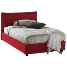 Quadratisches und halbes Bett Dbegi, Containerbett mit Stoffbespannung, 100% Made in Italy, Frontöffnung, passend für Matratze 120x200 cm, Rot - Dmora