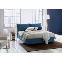 Cama matrimonial Sabrina, Cama contenedor con revestimiento de tela, 100% Made in Italy, Apertura frontal, con colchón Cm 160x200 incluido, Azul, con