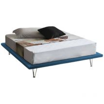 Talamo Italia - Cama matrimonial Linda, Cama fija en tela con pies, 100% Made in Italy, adecuado para colchón Cm 160x200, Azul, con embalaje reforzado