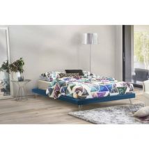Cama matrimonial Isabella, Cama fija en tela con pies, 100% Made in Italy, adecuado para colchón 160x190 cm, Azul, con embalaje reforzado - Talamo