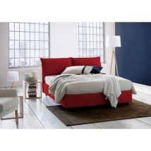 Cama matrimonial Maddalena, Cama contenedor con revestimiento de tela, 100% Made in Italy, Apertura frontal, adecuado para colchón Cm 140x200, Rojo,