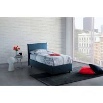 Cama individual Claire, Cama contenedor con revestimiento de tela, 100% Made in Italy, Apertura frontal, con colchón Cm 90x200 incluido, Azul, con