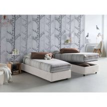 Cama individual Sophia, Cama contenedor con revestimiento de tela, 100% Made in Italy, Apertura frontal, con colchón Cm 90x190 incluido, Blanco, con