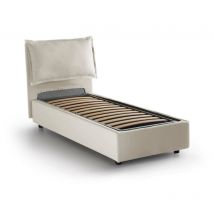 Cama individual Zusanne, Cama contenedor con revestimiento de tela, 100% Made in Italy, Apertura frontal, adecuado para colchón Cm 90x190, Beige, con