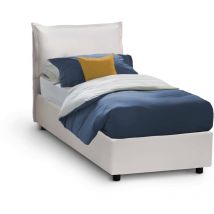 Cama individual Ester, Cama contenedor con tapizado en ecopiel, 100% Made in Italy, Apertura frontal, adecuado para colchón 80x190 cm, Blanco, con