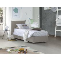 Dmora - Cama individual Dbut, Cama contenedor con revestimiento de tela, 100% Made in Italy, Apertura frontal, con colchón 80x190 cm incluido, Beige