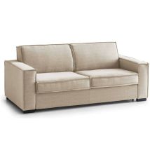 Canapé fixe Alba, Canapé 3 places, 100% Made in Italy, Canapé de salon en tissu, avec accoudoirs fins, Cm 200x95h90, Beige, avec emballage renforcé