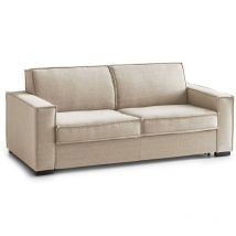 Talamo Italia Canapé fixe Manuela, Grand Canapé 2 places, 100% Made in Italy, Canapé de salon en tissu, avec accoudoirs standards, Cm 200x95h90, Beige