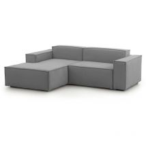 Canapé fixe Nadia, Canapé modulable 2 places avec péninsule gauche, 100% Made in Italy, Canapé moderne en tissu, Cm 220x170h70, Gris, avec emballage