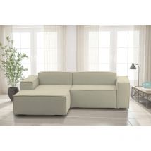 Canapé fixe Daniela, Grand Canapé modulable 2 places avec péninsule gauche, 100% Made in Italy, Canapé moderne en tissu, Cm 240x170h70, Beige, avec
