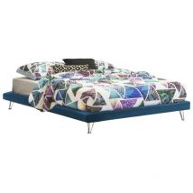 Doppelbett Isabella, Festes Bett aus Stoff mit Füßen, 100% Made in Italy, passend für Matratze 160x190 cm, Blau - Talamo Italia